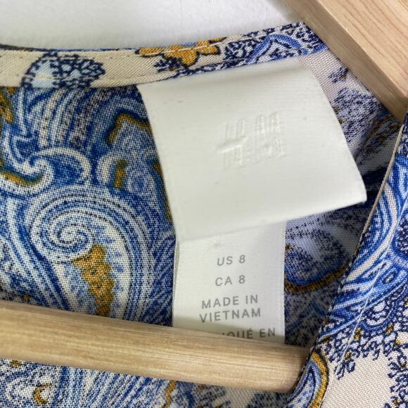 H&M Multi-Color Blue Cream Paisley Print Sheath Mini Dress Women's Size 8 - Picture 6 of 7